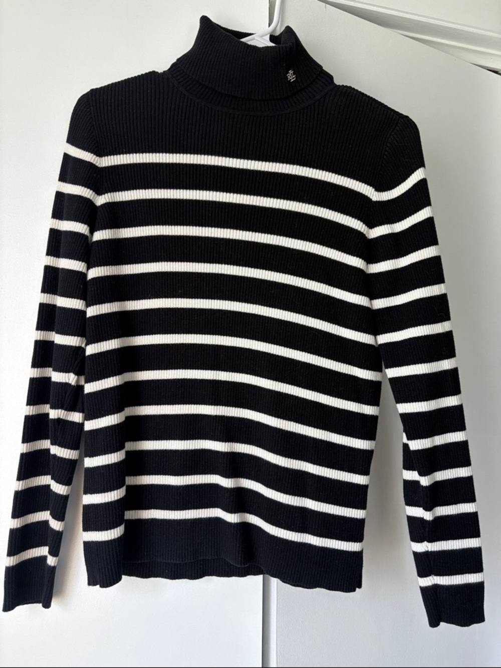 Lauren Ralph Lauren Black & White Striped Turtleneck Sweater